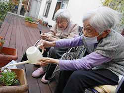 お花に水やりです